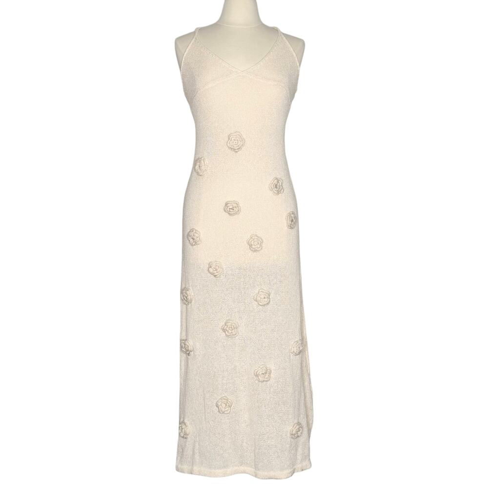 Floral Midi Dress Cover Up Boho Babydoll Beach Festival Minimalist Neutral Small